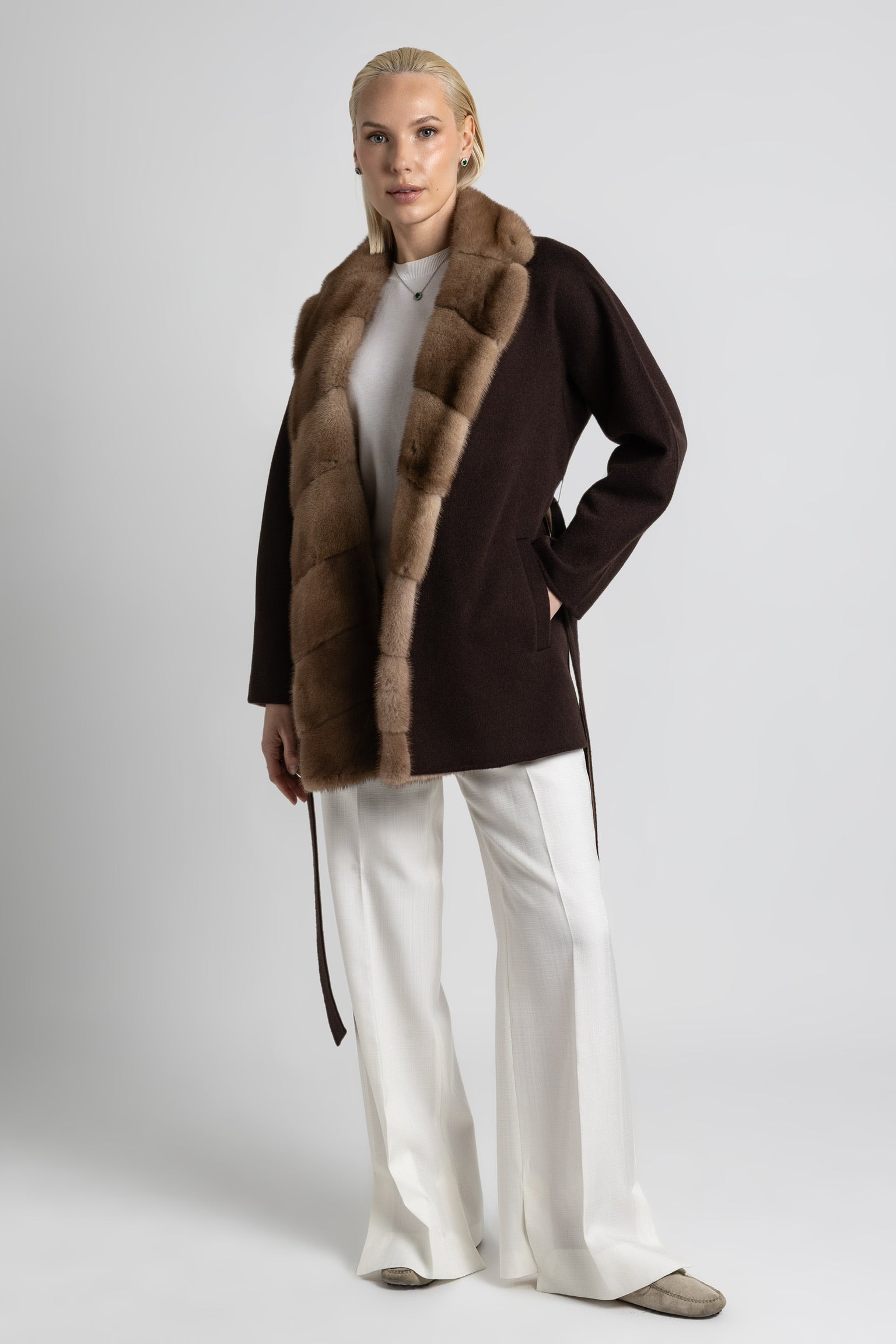CHAQUETA MIDI DE CASHMERE Y VISÓN