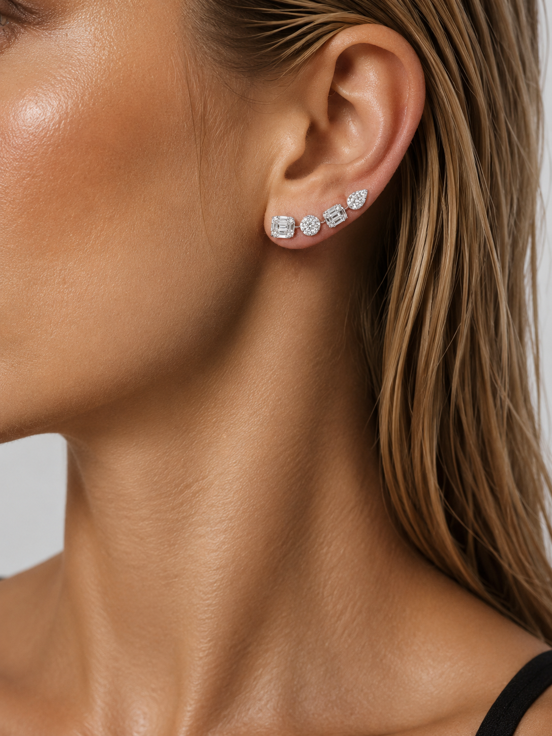Pendientes Ear Cuff Diamantes Oro Rosa