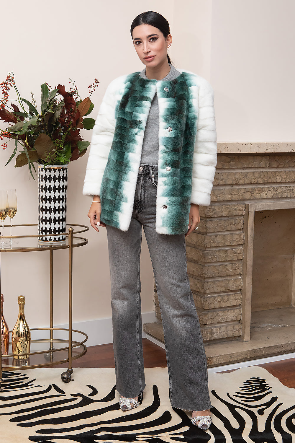 CHAQUETA VISÓN VERDE/BLANCO