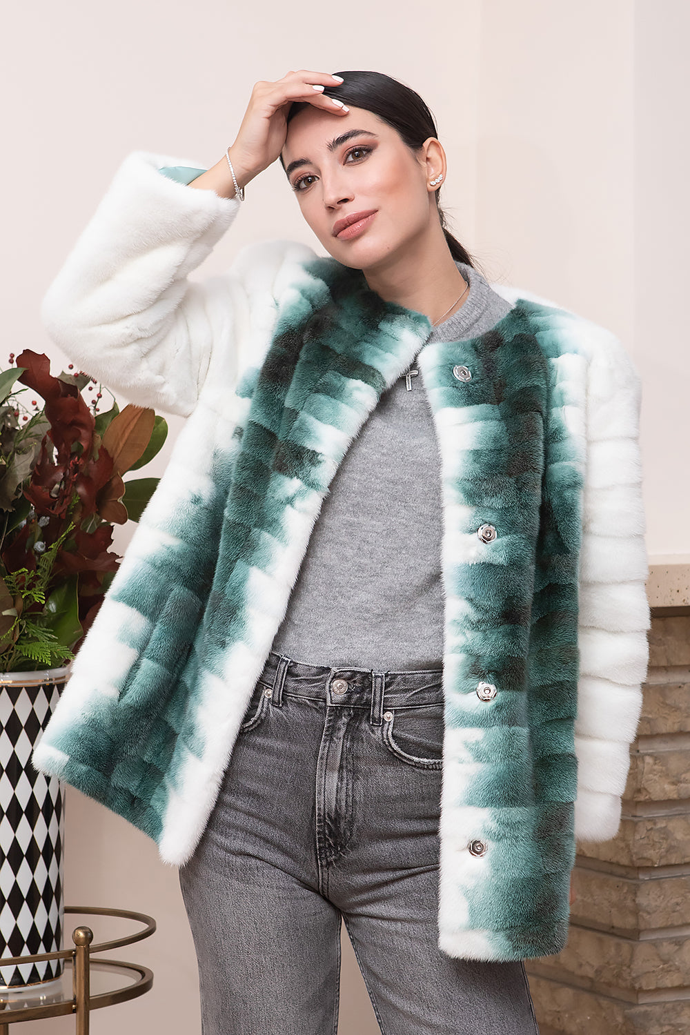 CHAQUETA VISÓN VERDE/BLANCO