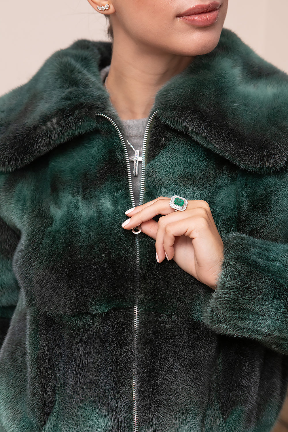 EMERALD GREEN MINK BOMBER