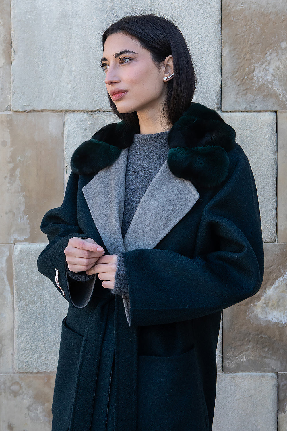 ABRIGO LORO PIANA CASHMERE CUELLO CHINCHILLAS MIDI