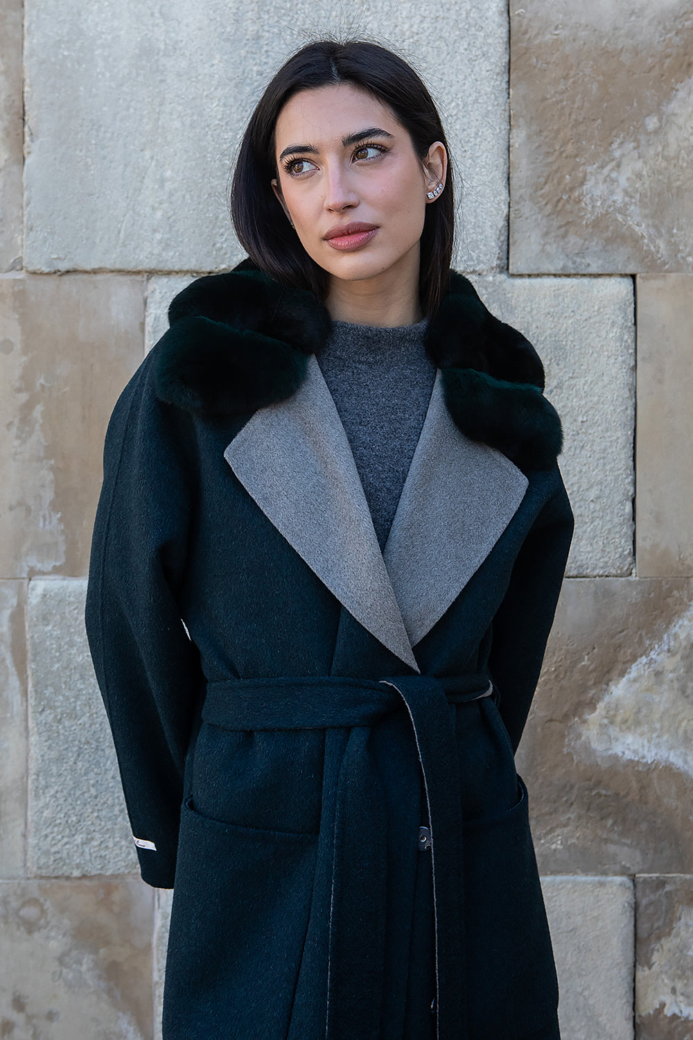 ABRIGO LORO PIANA CASHMERE CUELLO CHINCHILLAS MIDI