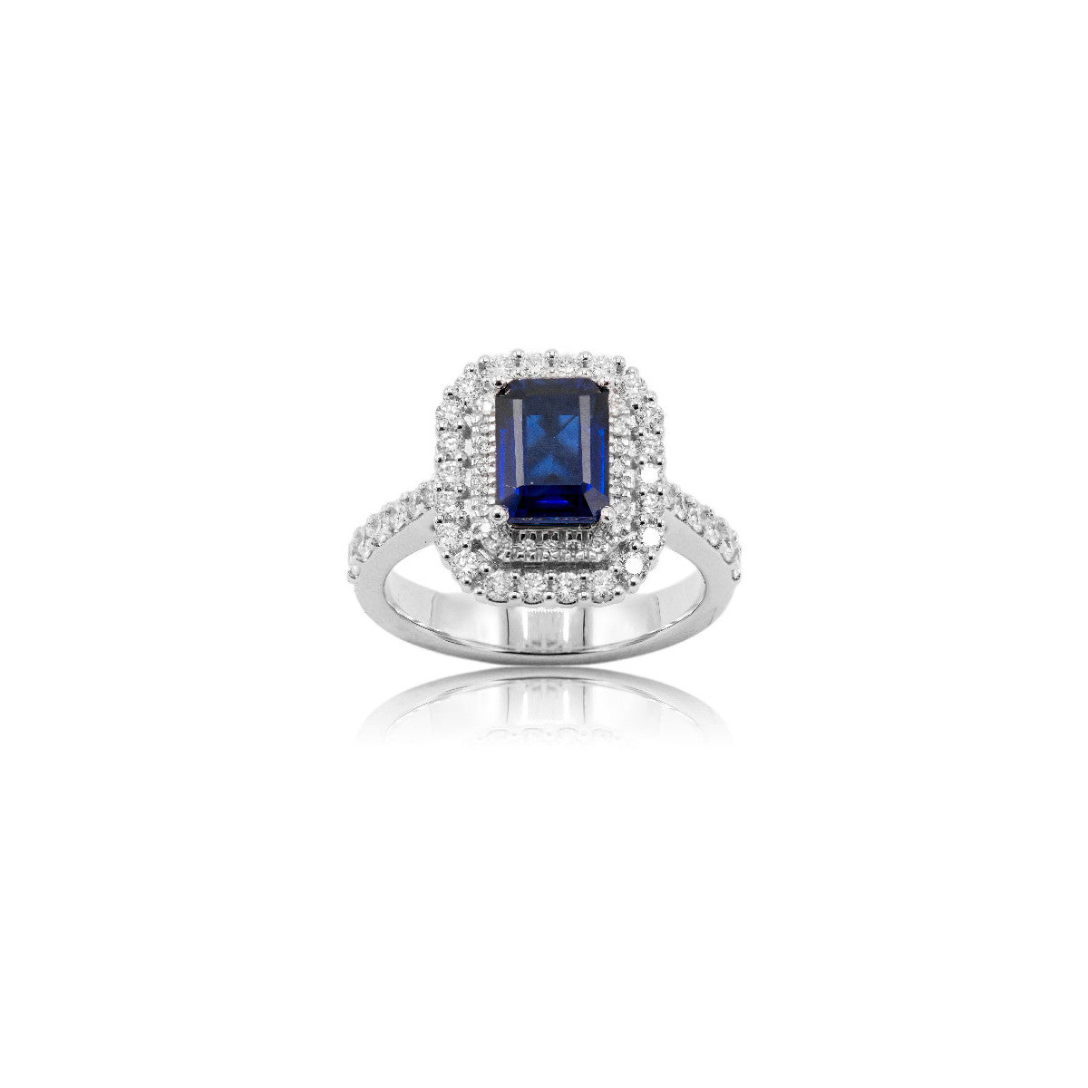 Anillo Zafiro y Diamantes de Oro Blanco