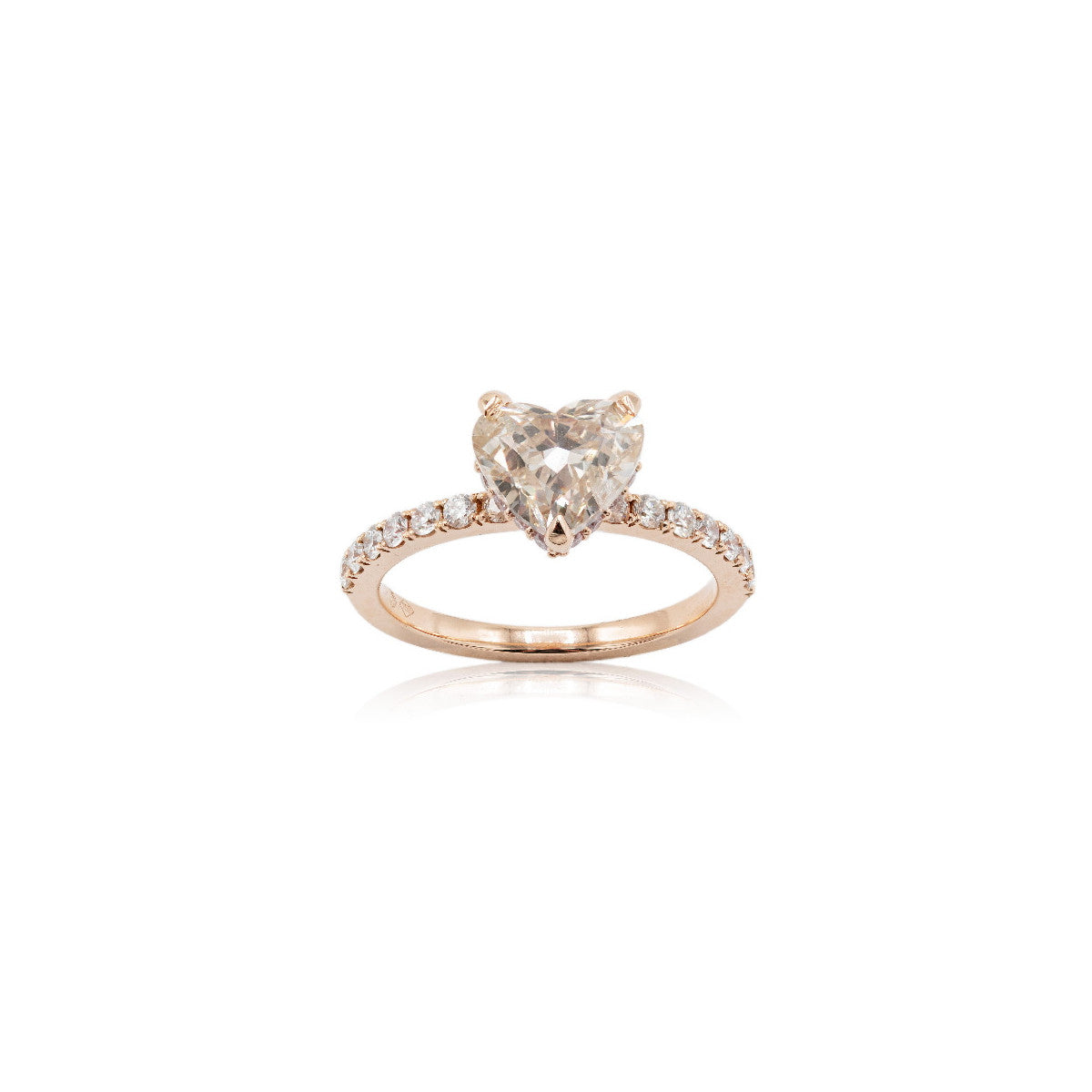 Anillo Solitario Diamante Natural corazón de oro rosa