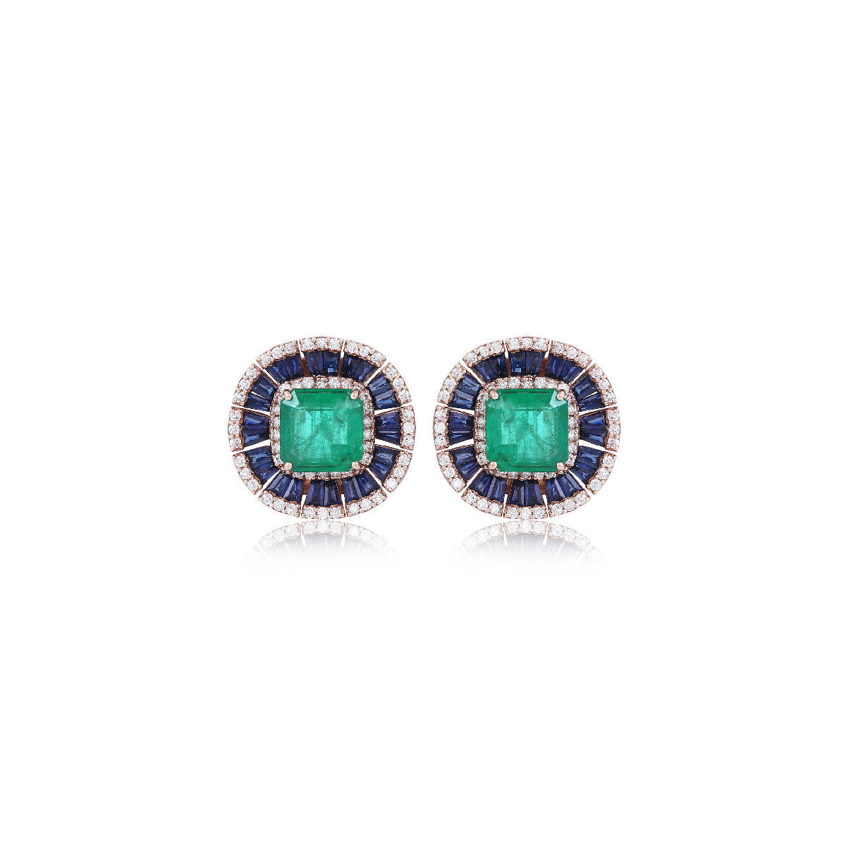 Pendientes Esmeraldas, Diamantes y Zafiros de Oro Amarillo