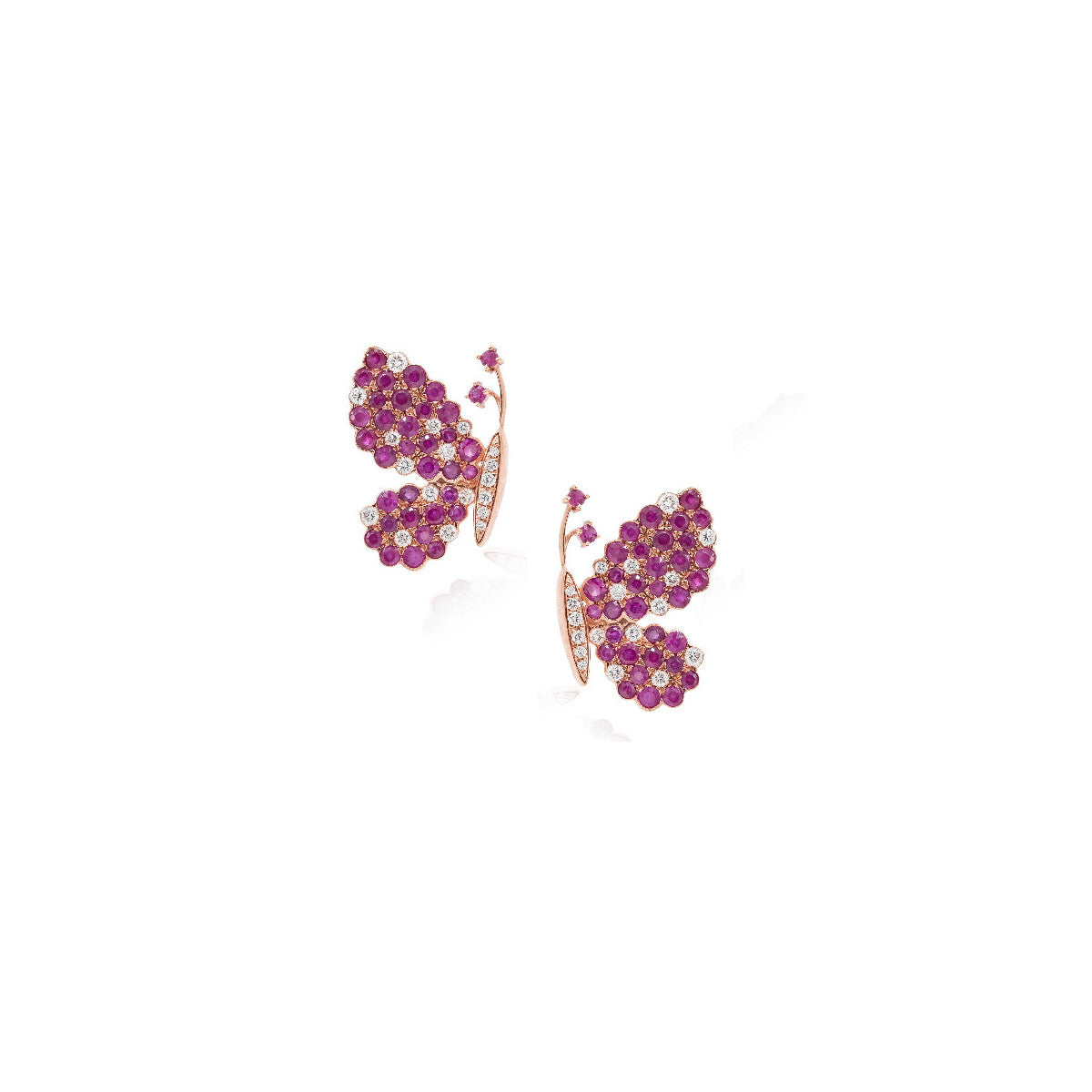 Pendientes Mariposas Oro Rosa de Rubíes y Diamantes