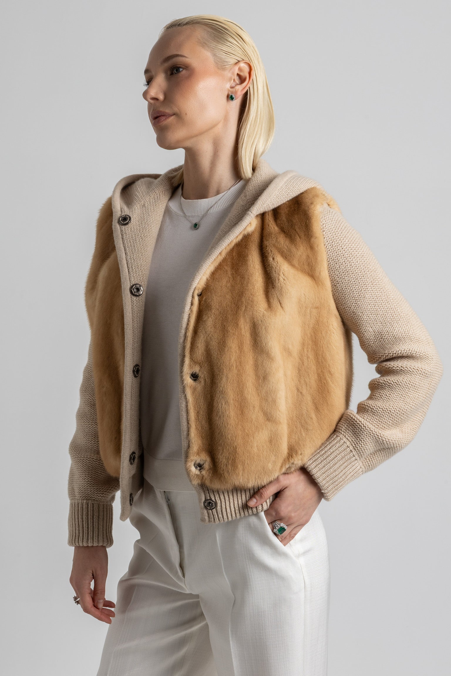 BOMBER CAPUCHA CASHMERE LORO PIANA VISÓN