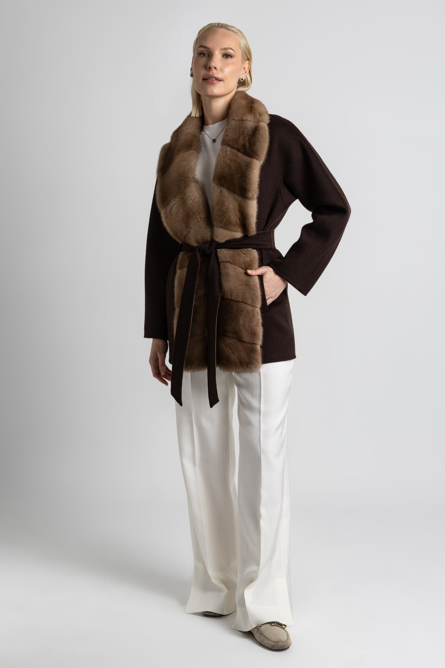 CHAQUETA MIDI DE CASHMERE Y VISÓN