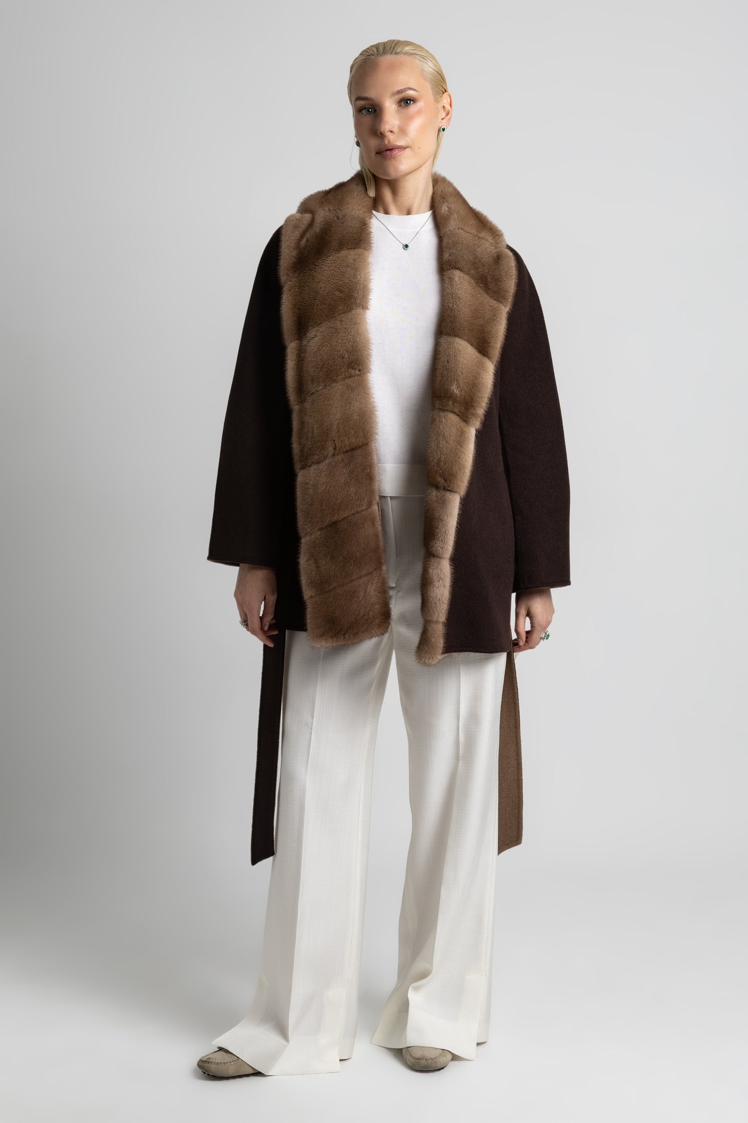 CHAQUETA MIDI DE CASHMERE Y VISÓN