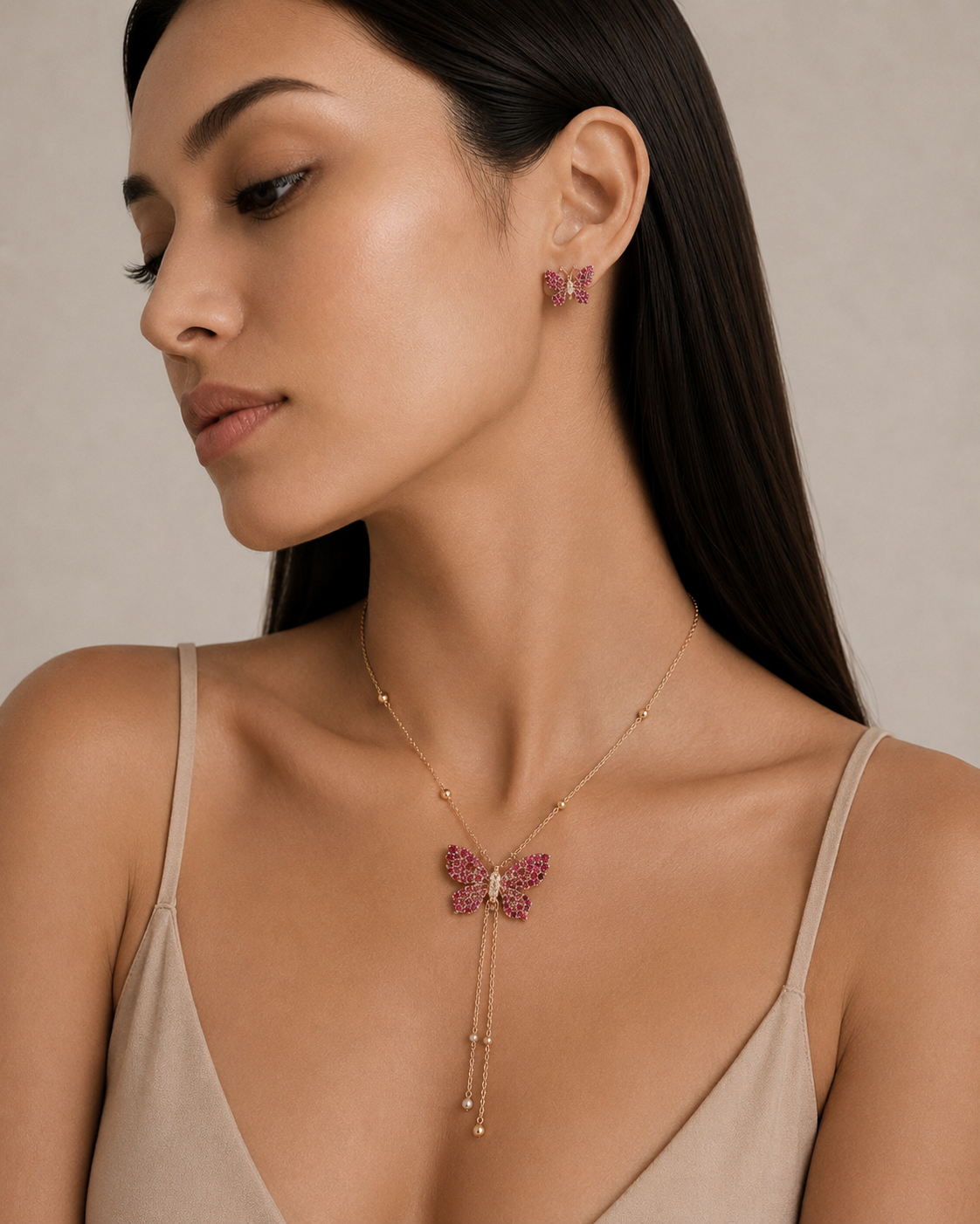 Pendientes Mariposas Oro Rosa de Rubíes y Diamantes