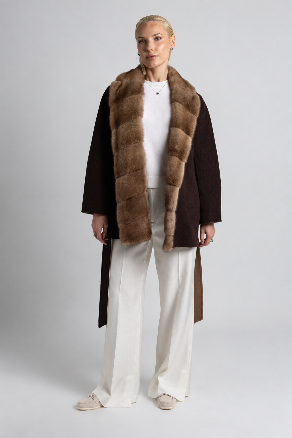 CASHMERE/PARROT PIANA BEIGE COAT WITH MINK COLLAR