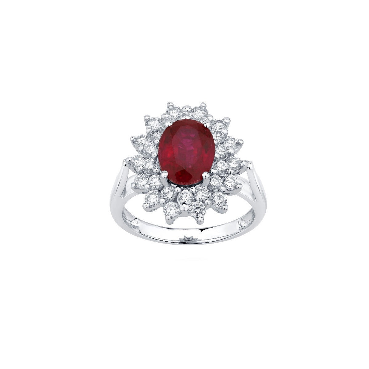 Anillo Rubí y Diamantes naturales de Oro Blanco
