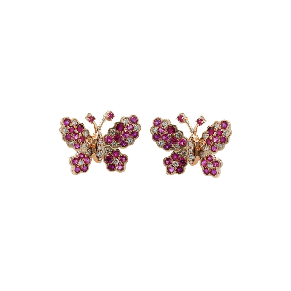 Pendientes Mariposas Oro Rosa de Rubíes y Diamantes